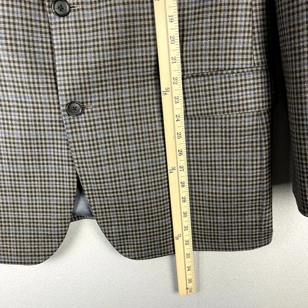 Brooks‎ Brothers 1818 Madison Saxxon Wool Blazer Mens 42L Black Tan Check Plaid